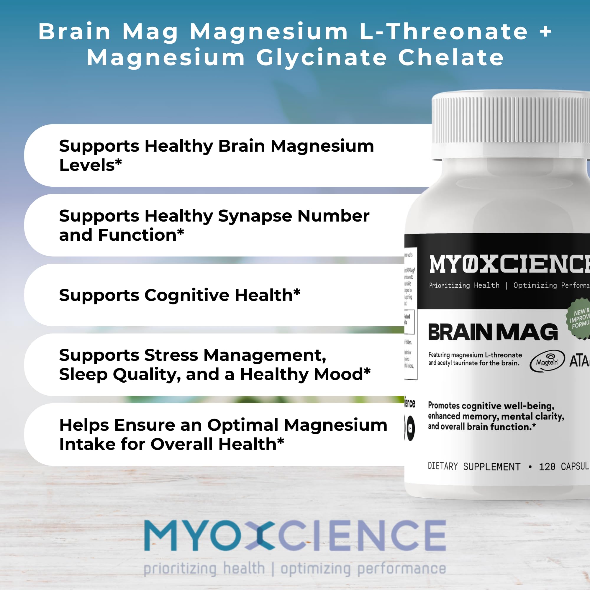 Magnesium L-Threonate + ATA Mag + Magnesium Glycinate | Cognitive Support, Memory & Mental Clarity | 120 Capsules