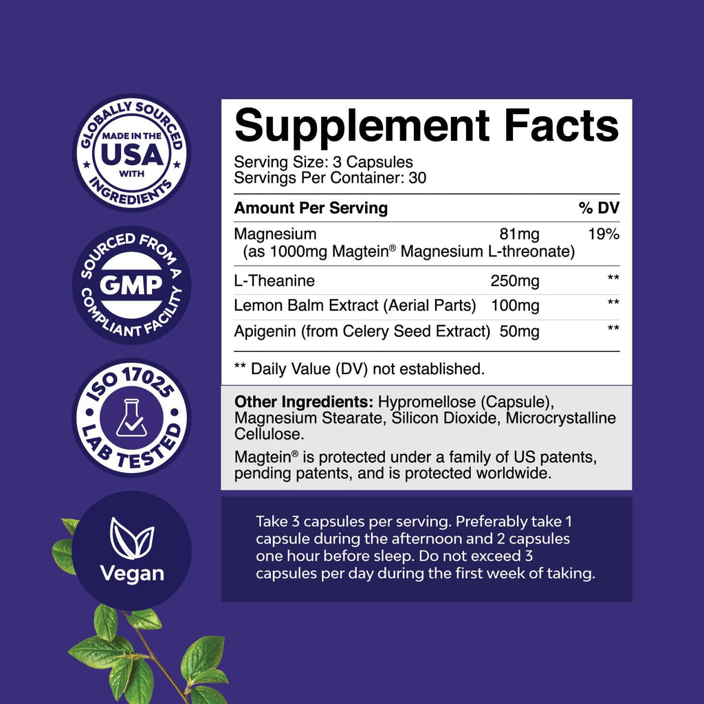 High Absorption Magnesium Sleep Support – Mg L-Threonate, Theanine & Apigenin for Restful Sleep