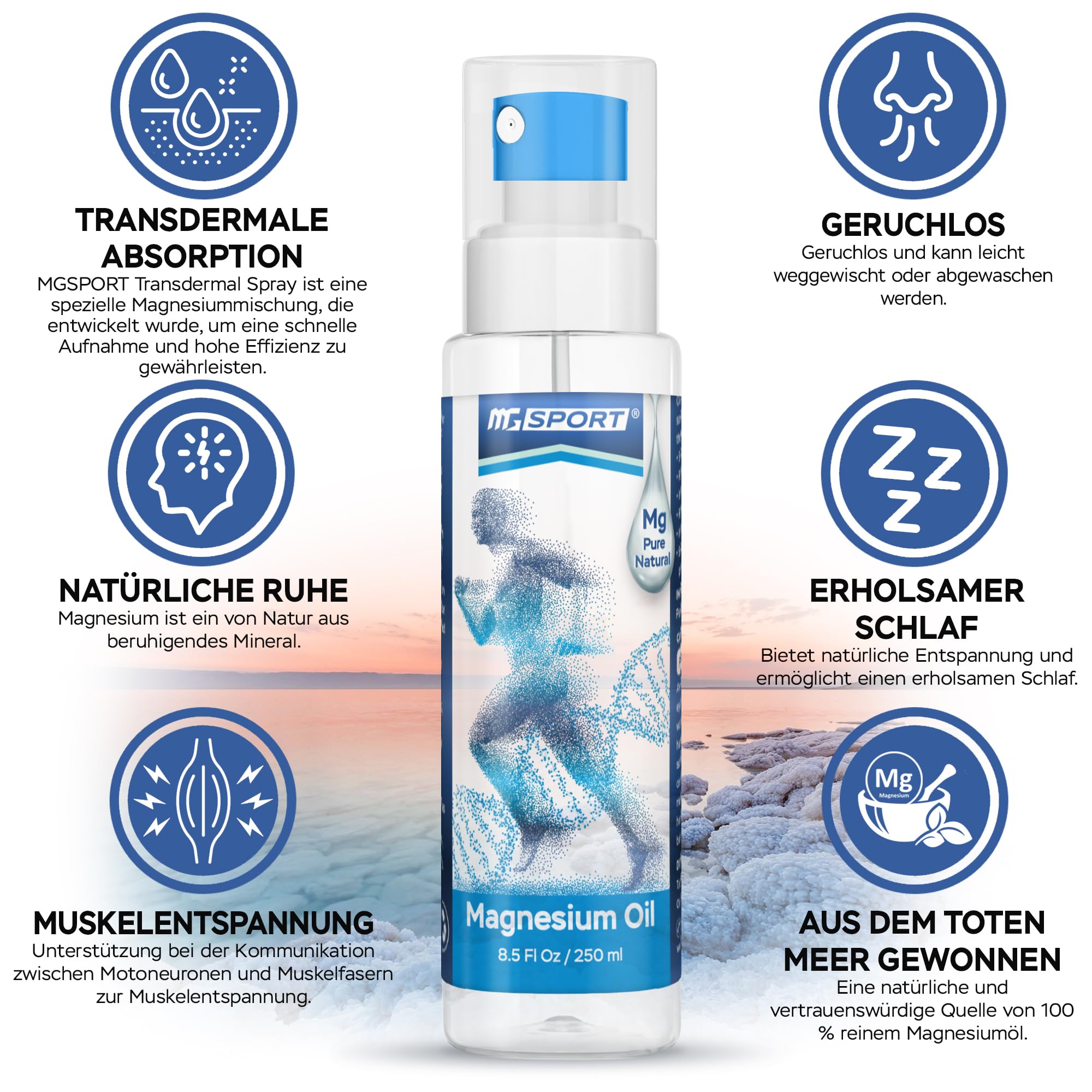 MgSport Magnesium Oil Spray – 250 ml | Dead Sea Magnesium Chloride, High Absorption