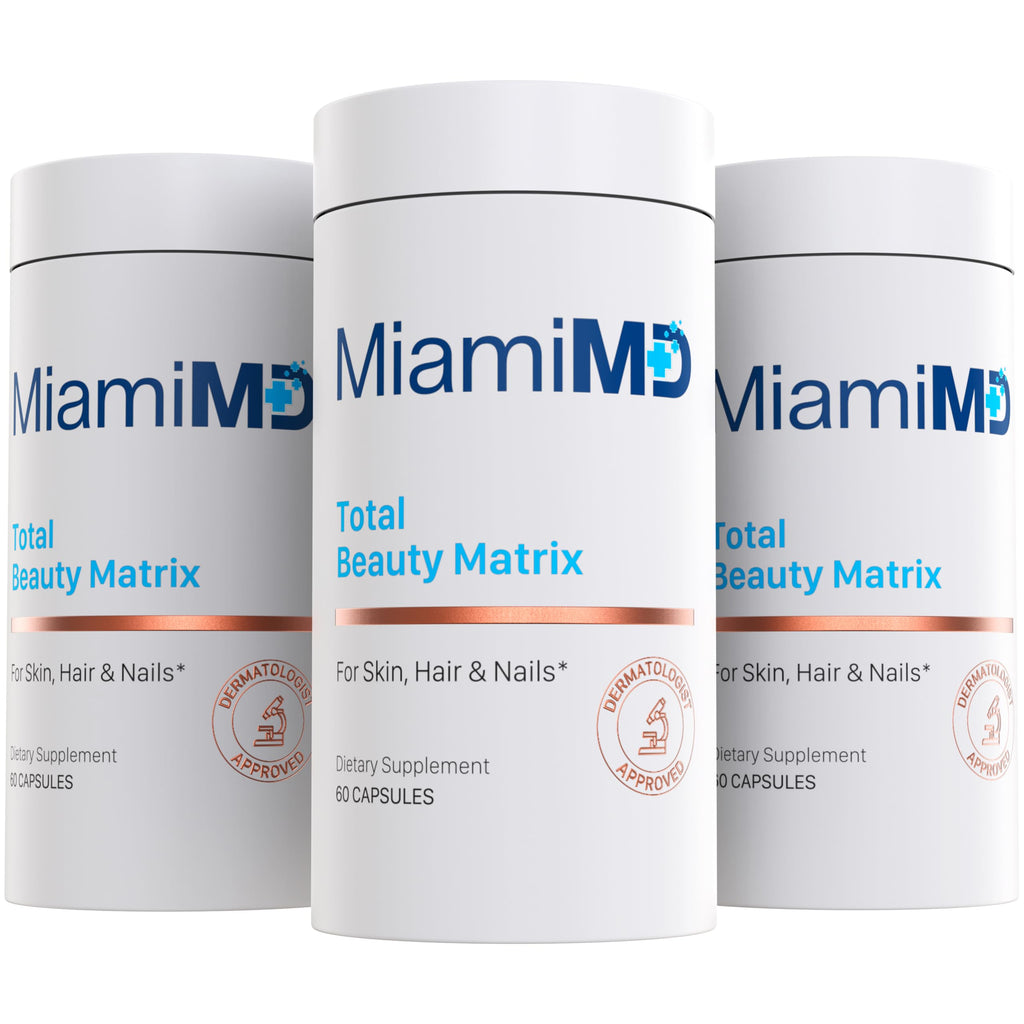MiamiMD Total Beauty Matrix: Collagen Capsules with Vitamin C for Hair, Skin & Nails – 3 Pack (60 Capsules) – Cruelty Free