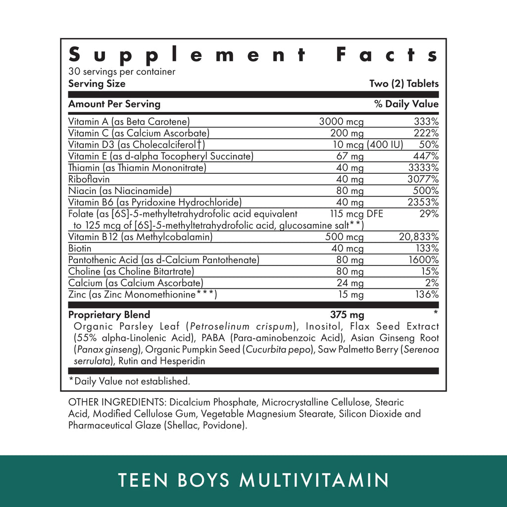 MICHAEL'S Health Naturopathic Teen Boys Multivitamin - 60 Vegetarian Tablets (30 Servings) | Kosher