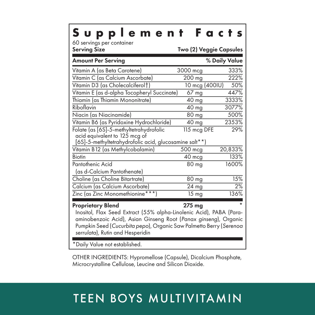 Teen Boys Daily Multivitamin – Michael's Health Naturopathic, 120 Vegetarian Capsules, Kosher