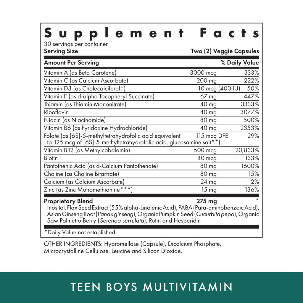 Michael's Health Teen Boys Multivitamin – 60 Vegetarian Capsules | Kosher, 30 Servings