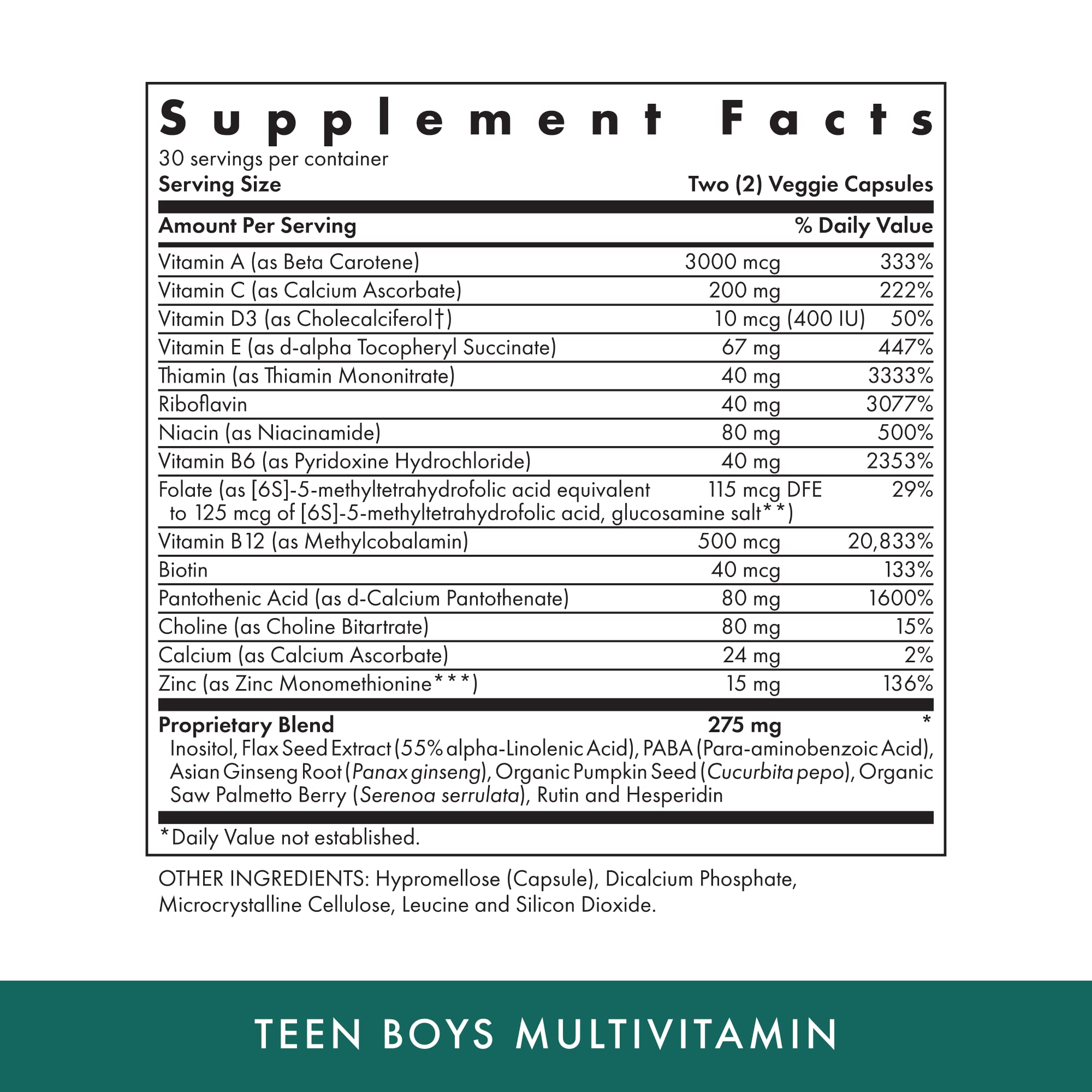 Michael's Health Teen Boys Multivitamin – 60 Vegetarian Capsules | Kosher, 30 Servings