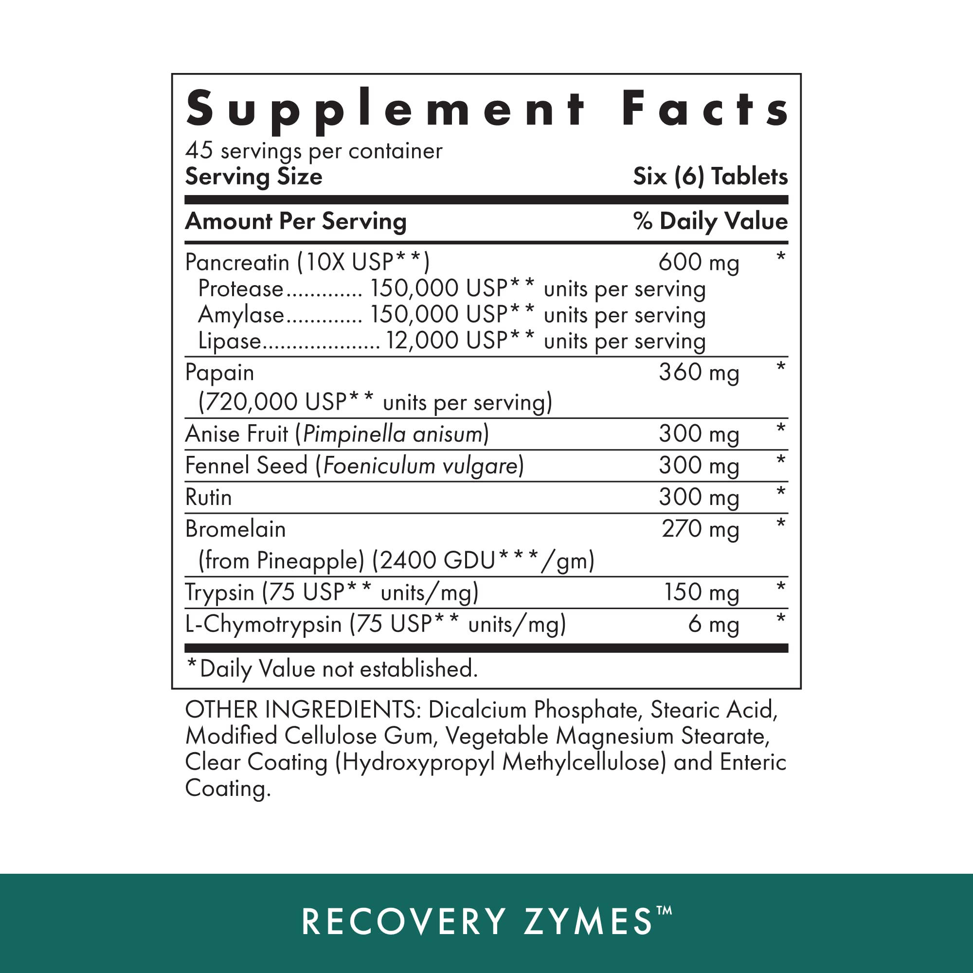 Michael's Recovery Zymes - Enteric Coated 270 Tablets | Proteolytic Enzymes