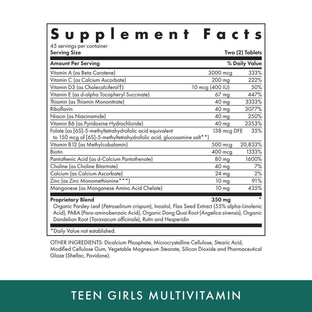 MICHAEL'S Health Teen Girls Multivitamin - 90 Vegetarian Tablets - Kosher, B Complex