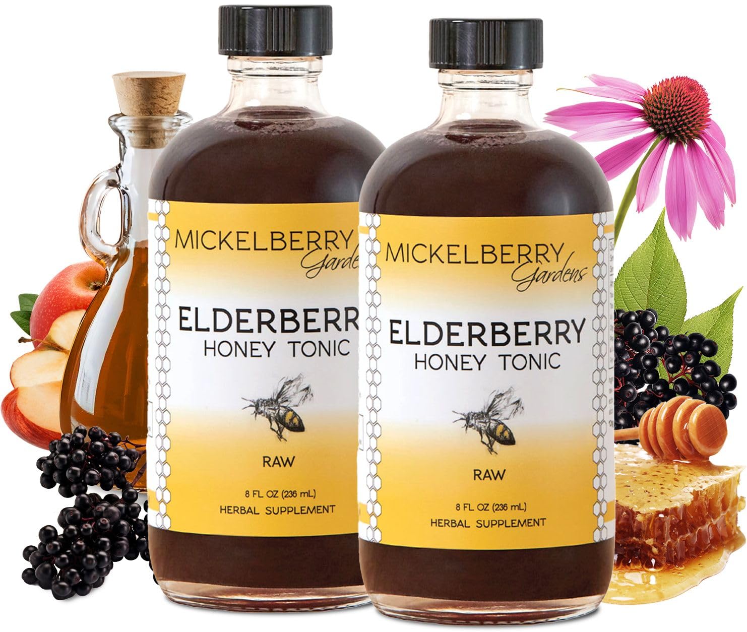 Mickelberry Gardens Elderberry Honey Tonic – 8 oz x 2 Pack | Sambucus Syrup with Elderberry, Honey & ACV
