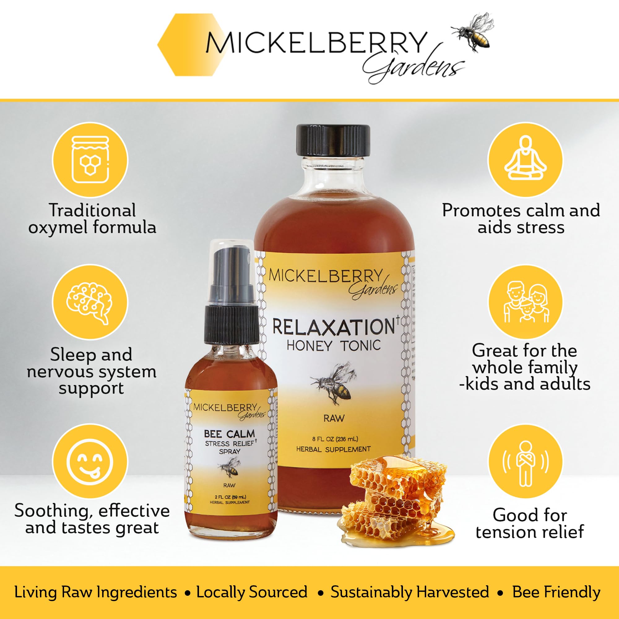 Mickelberry Gardens Relaxation Honey Tonic – Sleep Support with Chamomile & Lavender (4 oz, Pack of 2)