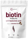 Biotin 10,000mcg + Hyaluronic Acid 25mg Softgels | Virgin Coconut Oil 365-Count