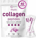 Micro Ingredients Multi Collagen Peptides Powder - 40 Stick Packs | Unflavored | Type I–X + Biotin, Vitamin C & Hyaluronic Acid | Keto & Non-GMO