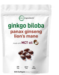 Micro Ingredients Ginkgo Biloba & Ginseng, 400 Softgels | 6 Month Supply | Triple Strength Ginkgo Biloba & Lions Mane Supplement