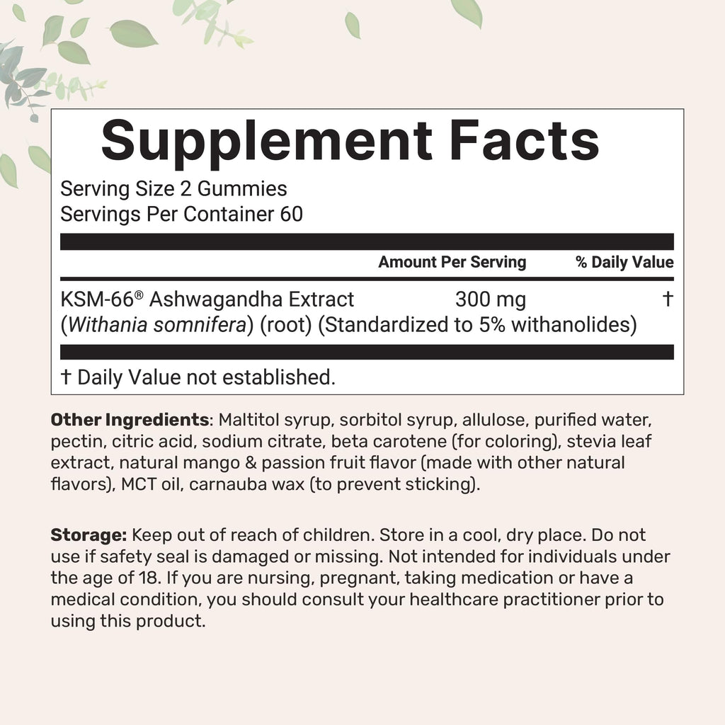 Micro Ingredients KSM-66 Ashwagandha Gummies 300mg – 120 Count | Sugar Free Mango Passion Fruit | Non-GMO
