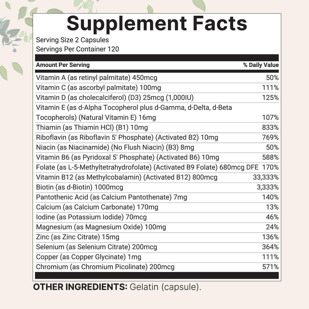 Micro Ingredients 2 Pack Pure Methylated Multivitamin – 19-in-1, 480 Capsules