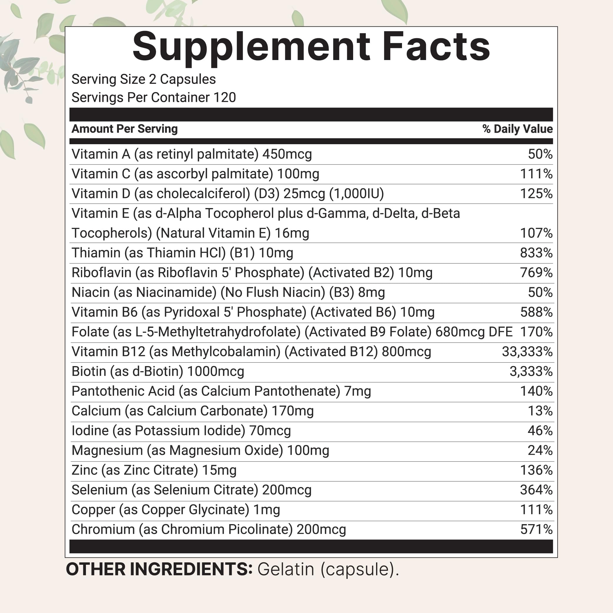 Micro Ingredients 2 Pack Pure Methylated Multivitamin – 19-in-1, 480 Capsules