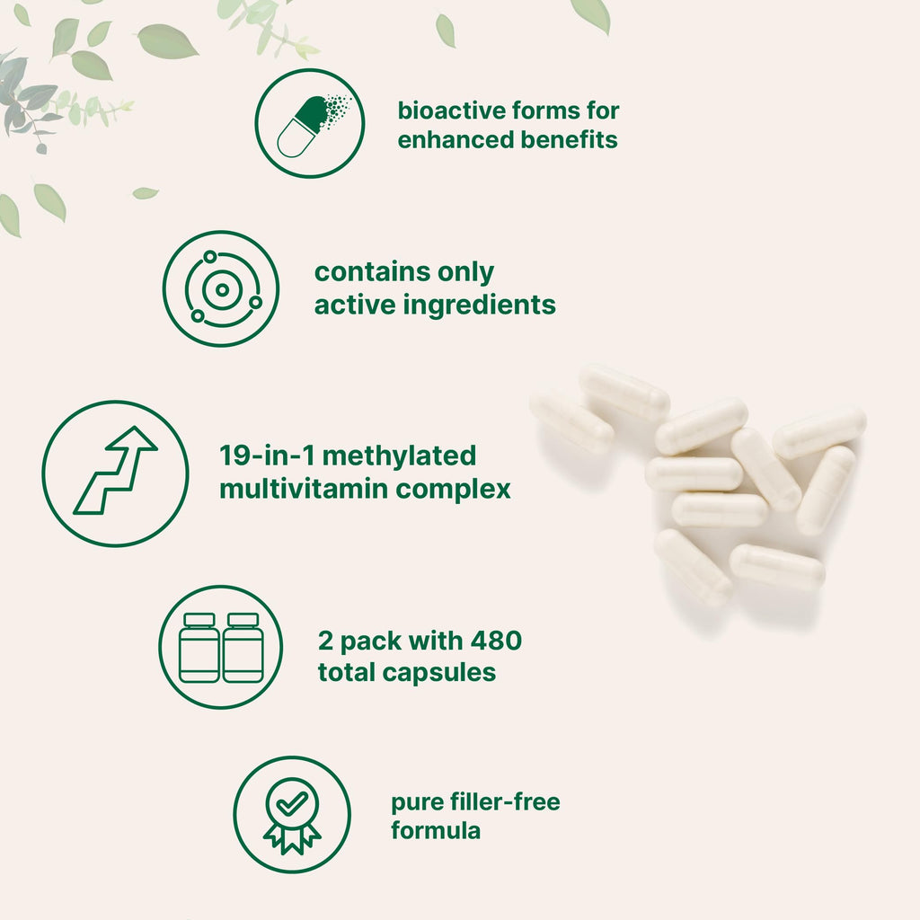 Micro Ingredients 2 Pack Pure Methylated Multivitamin – 19-in-1, 480 Capsules
