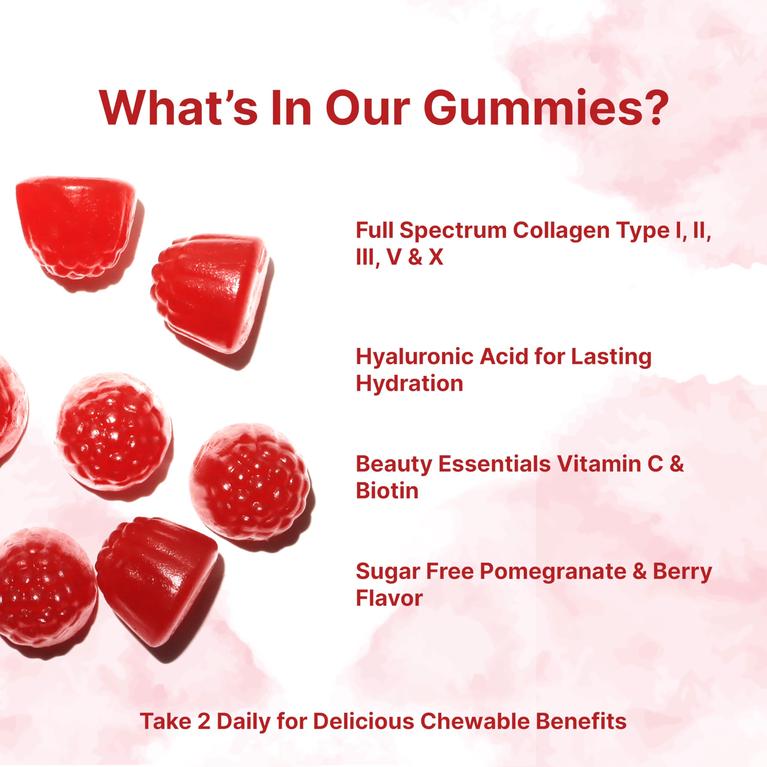 Micro Ingredients Multi Collagen Gummies 120 – 8-in-1 (I–X) with Biotin, Hyaluronic Acid & Vitamin C | Pomegranate Berry