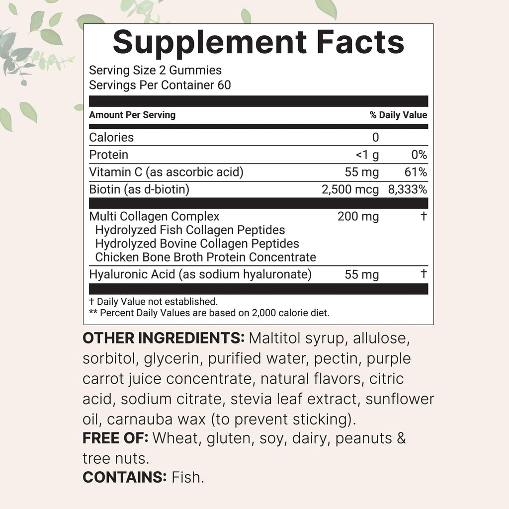 Micro Ingredients Multi Collagen Gummies 120 – 8-in-1 (I–X) with Biotin, Hyaluronic Acid & Vitamin C | Pomegranate Berry