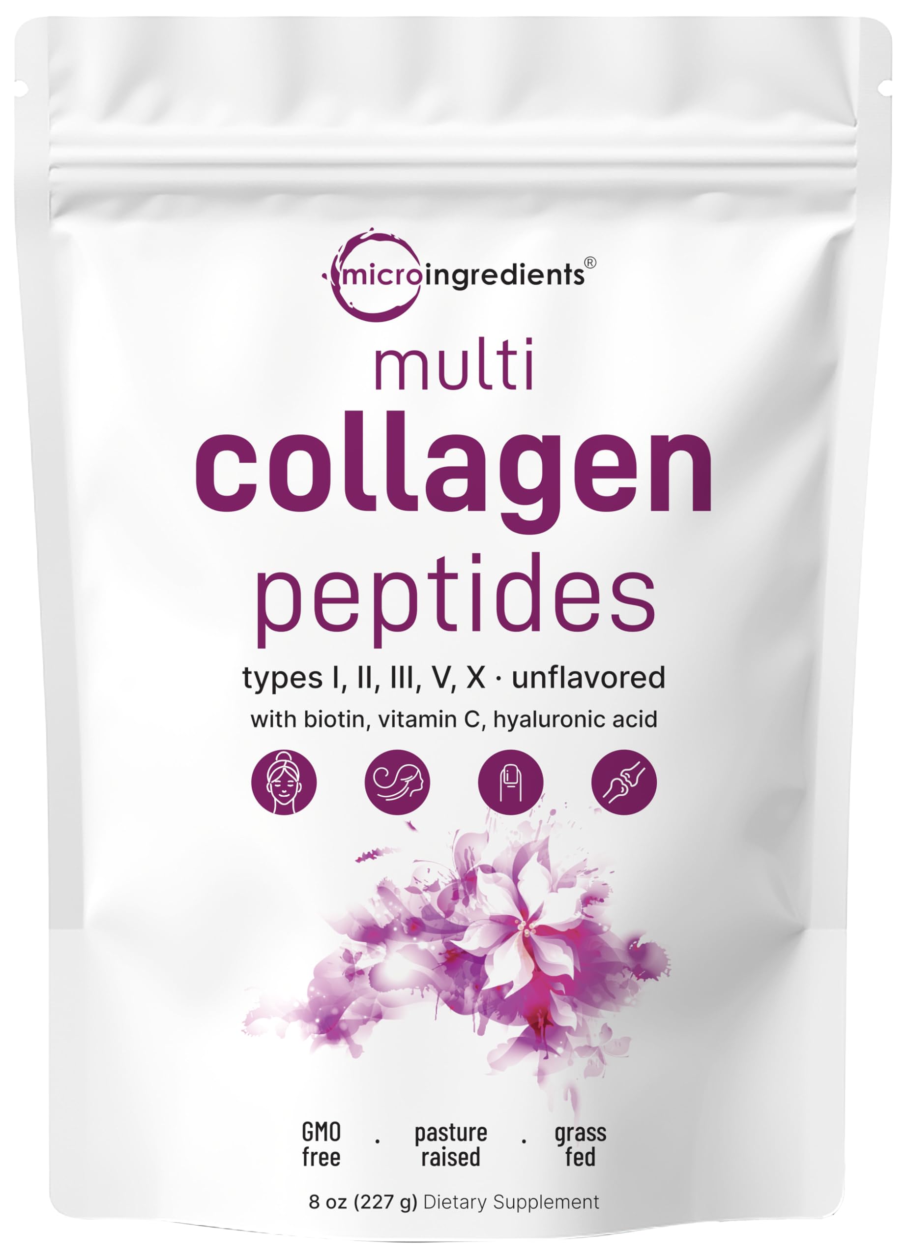 Micro Ingredients Multi Collagen Peptides Powder 8oz – Unflavored | Hair, Skin & Joint Support