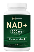 Micro Ingredients NAD+ 500mg with Resveratrol - 240 Veggie Capsules | Anti-Aging, Energy & Brain Support