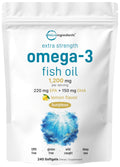 Micro Ingredients Omega-3 1200mg Softgels – 240 Count, Lemon | EPA 220mg + DHA 150mg