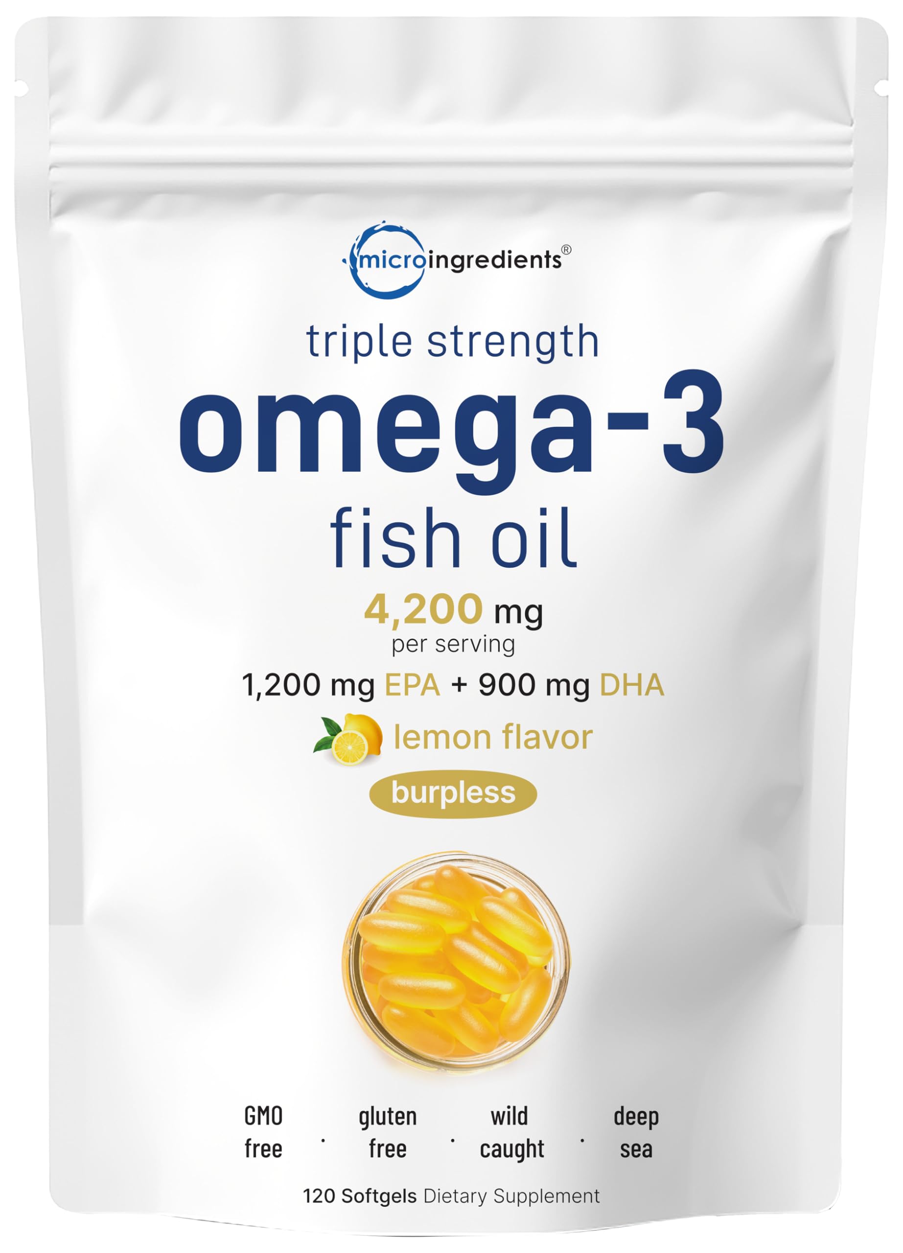 Micro Ingredients Omega-3 4200mg | 120 Softgels Lemon Burpless