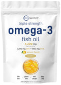 Micro Ingredients Triple Strength Omega-3 Fish Oil – 4200mg/Serving, 240 Softgels (Lemon, Burpless) | EPA 1200mg + DHA 900mg