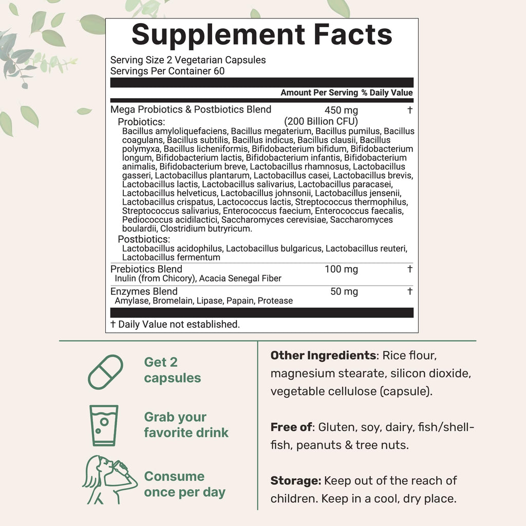 Micro Ingredients Probiotics 200 Billion CFU, 120 Veggie Capsules | Mega Probiotics for Men & Women | 40 Strains with Prebiotics, Postbiotics & Digestive Enzymes | Gut, Immune & Digestive Health