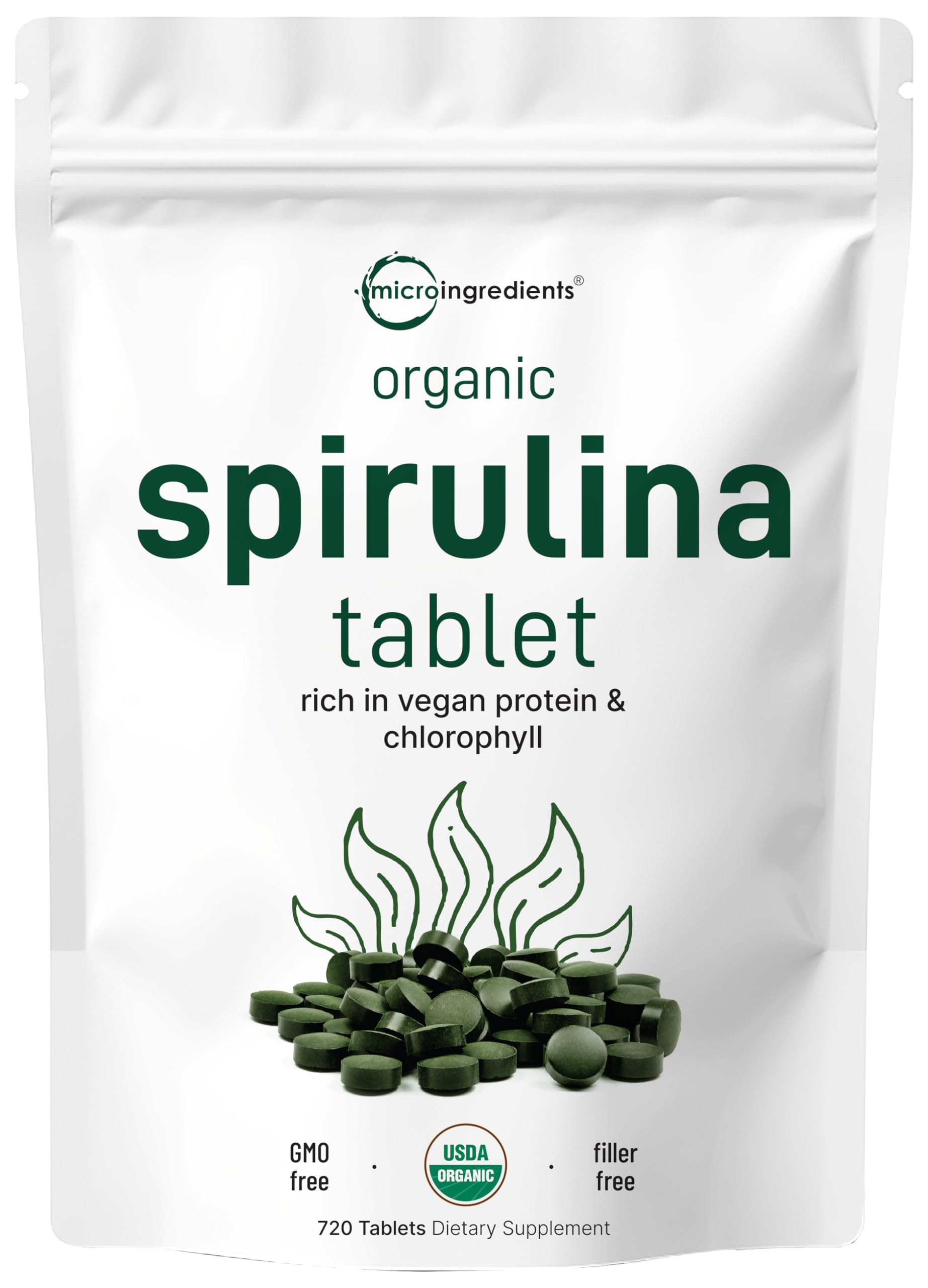 Micro Ingredients Organic Spirulina – 3000mg per Serving, 720 Tablets