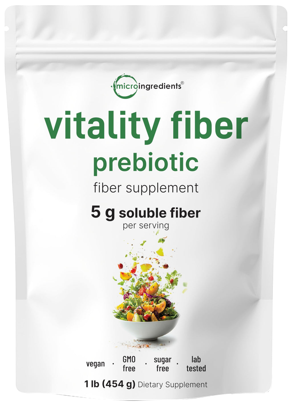 Micro Ingredients Vitality Prebiotic Fiber Powder 1lb | Unflavored, Sugar Free & Vegan