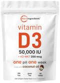 Micro Ingredients Vitamin D3 50,000 IU + K2 MK-7 200 mcg | 240 Softgels | Non-GMO