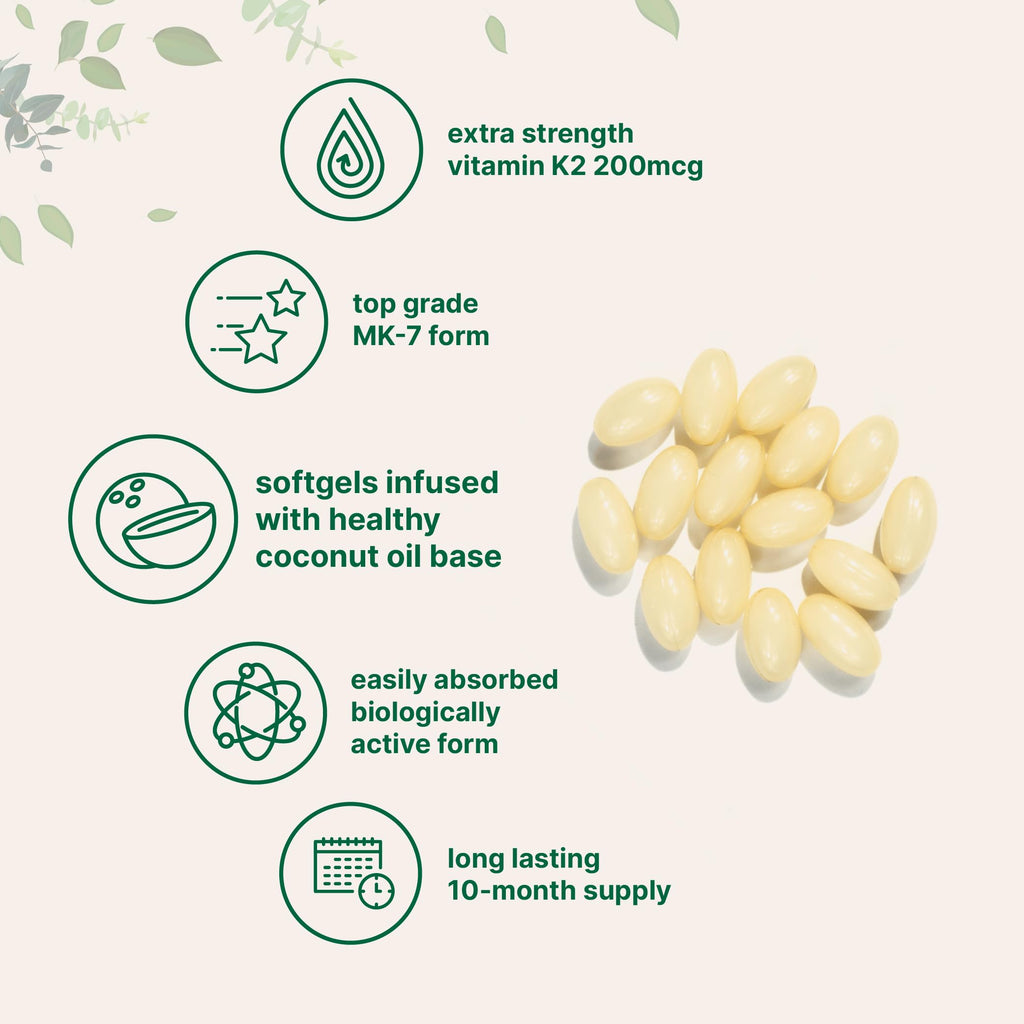 Micro Ingredients Vitamin K2 MK-7 Supplement – 200 mcg per Serving, 300 Coconut Oil Softgels, Non-GMO