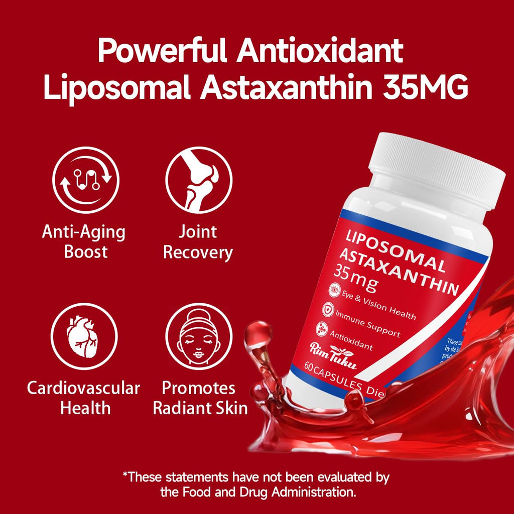 35mg Liposomal Astaxanthin Supplement – Antioxidant Support for Skin, Joints & Eyes (Vegan, Non-GMO)