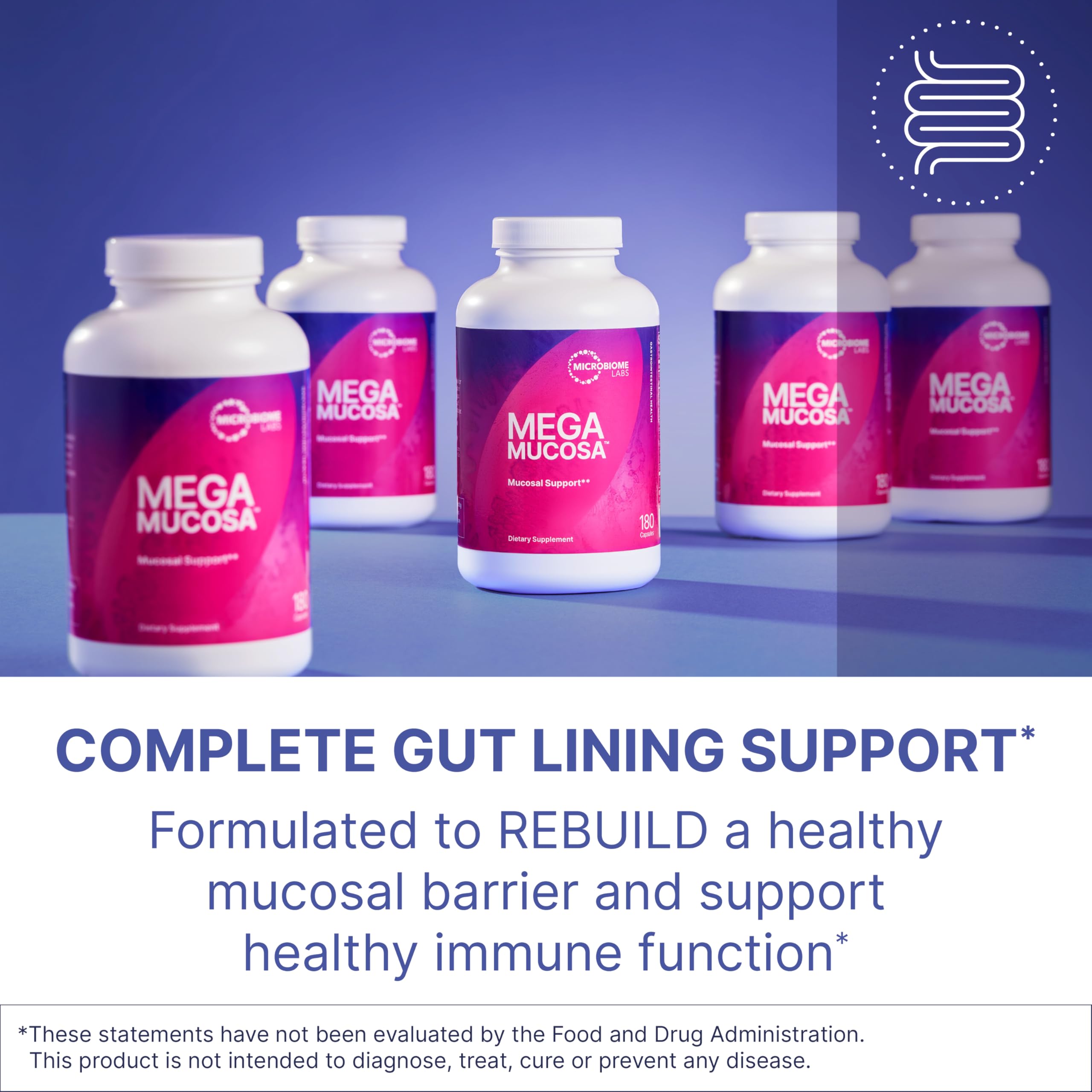 Microbiome Labs MegaMucosa – Amino Acids + Dairy-Free Immunoglobulins for Gut Health & Immunity (180 Capsules)