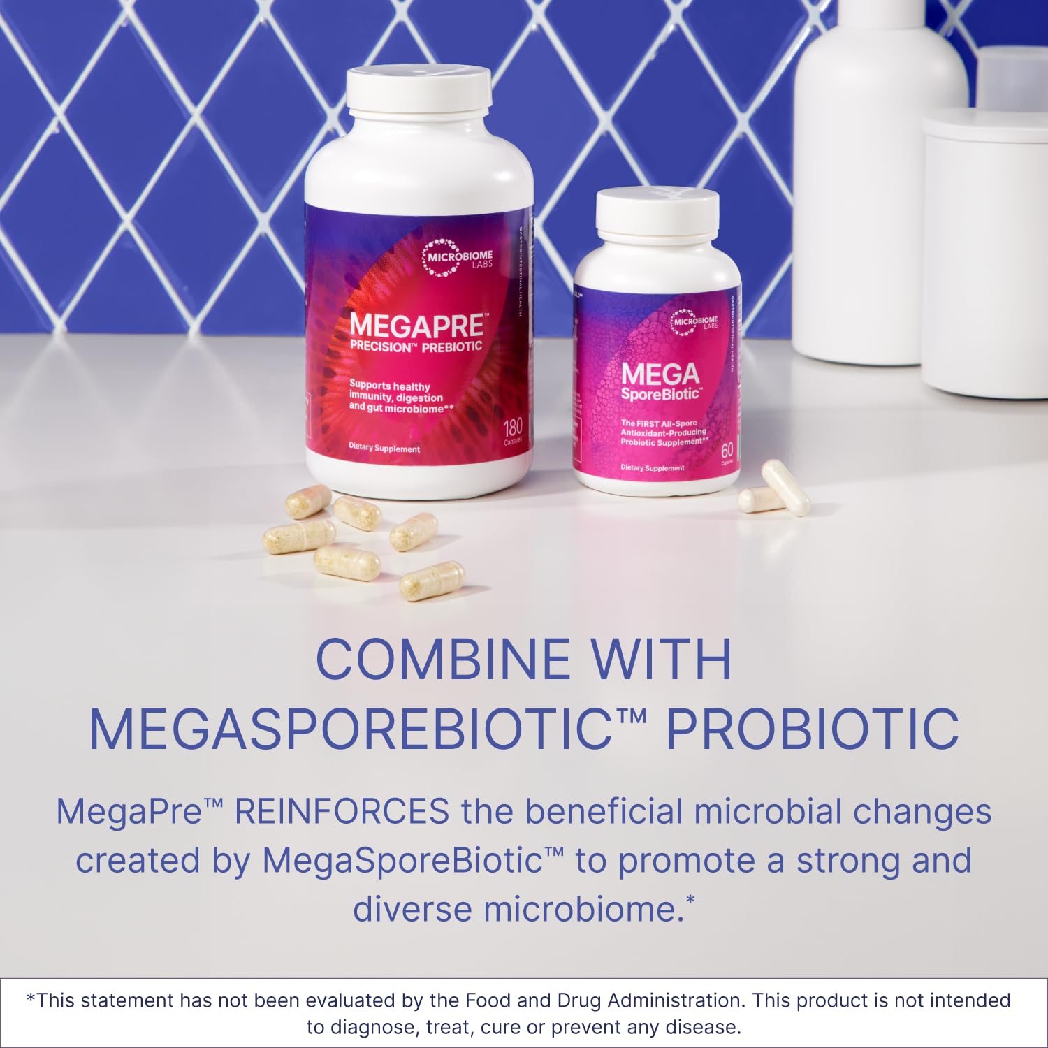 Microbiome Labs MegaPre Prebiotic Fiber Supplement in Vegetable Capsules – Clinically Tested Oligosaccharides for Microbial Diversity (180 Capsules)