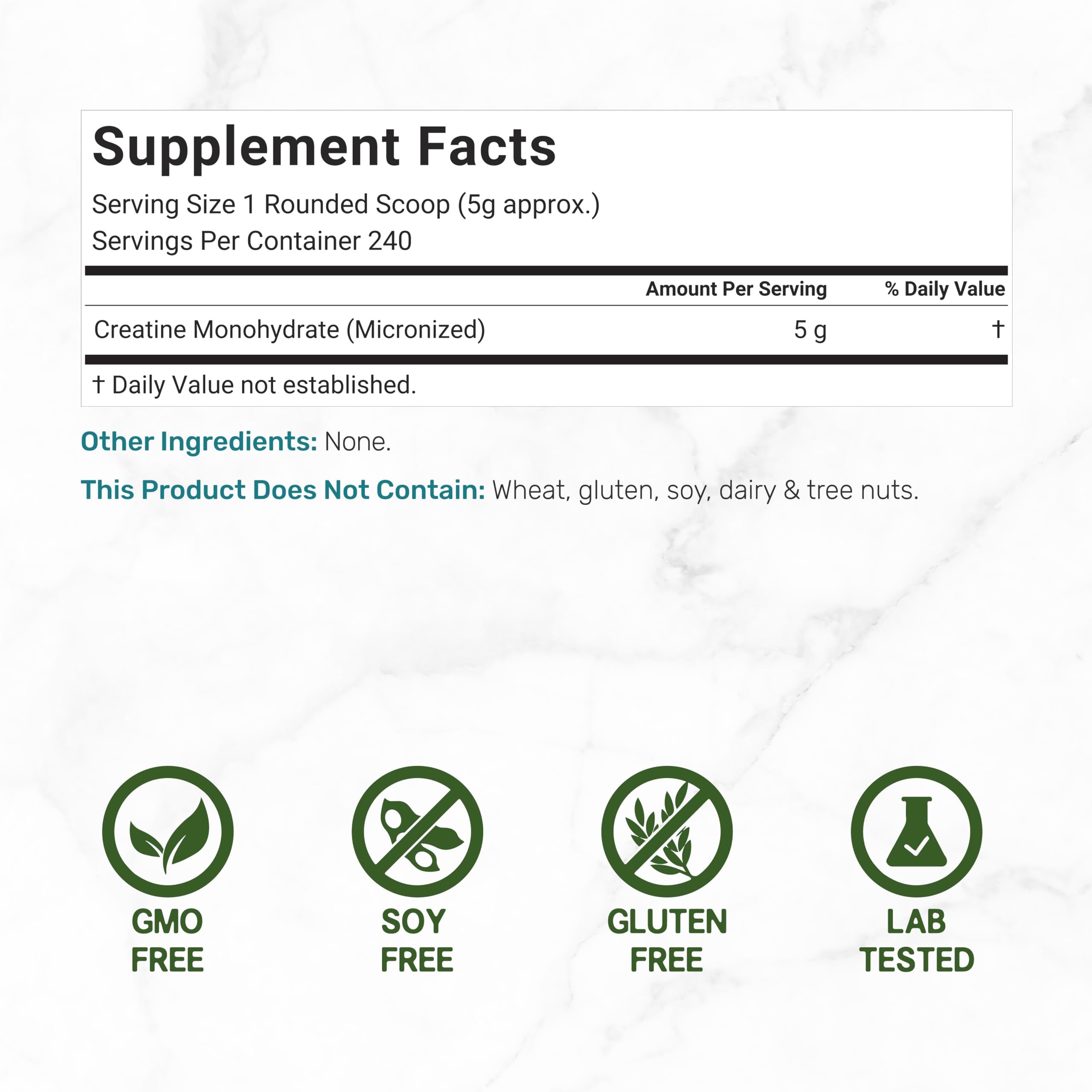 Instant Creatine Monohydrate Powder, 5g Per Serving – 240 Servings | Micronized, Unflavored, Fast Absorbing Formula | Supports Strength, Power, & High-Intensity Training* | Vegan, Keto, Non-GMO