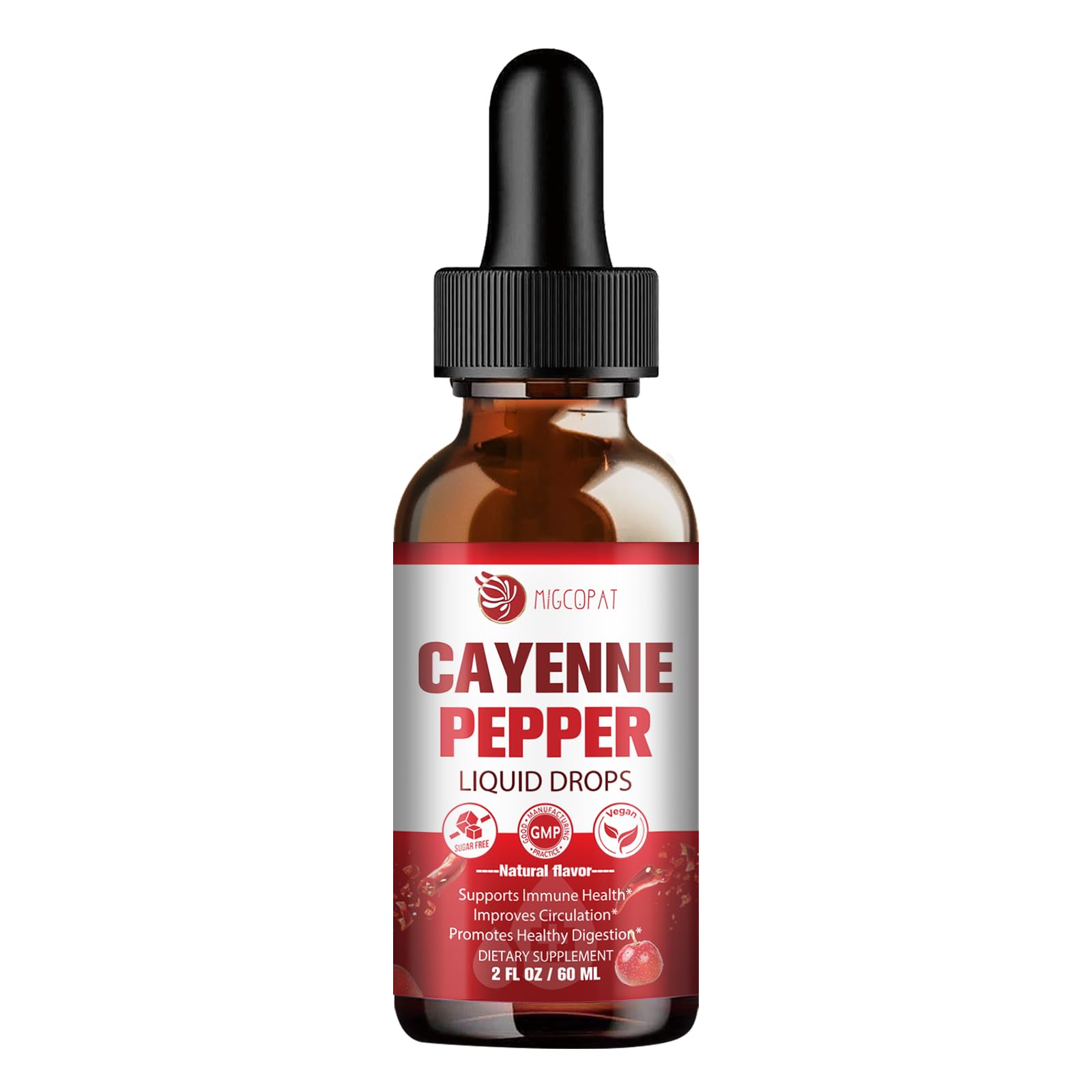 Migcopat Cayenne Pepper Drops Liquid with Vitamin D3 K2 – Immune Support & Digestive Wellness, 2 fl oz