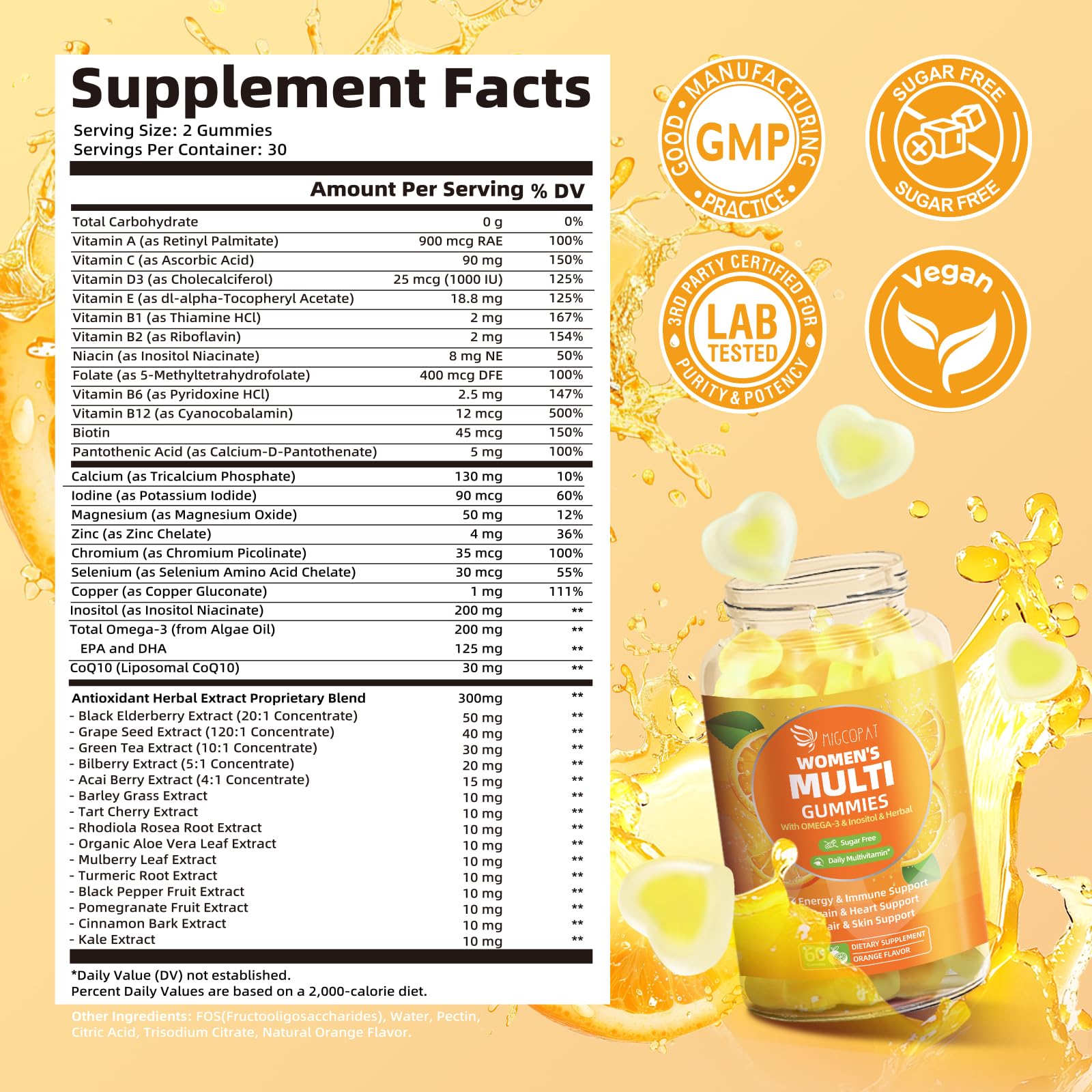 Migcopat Multivitamin Gummies for Women with Omega-3, Inositol, Folate, Biotin – 60 Count