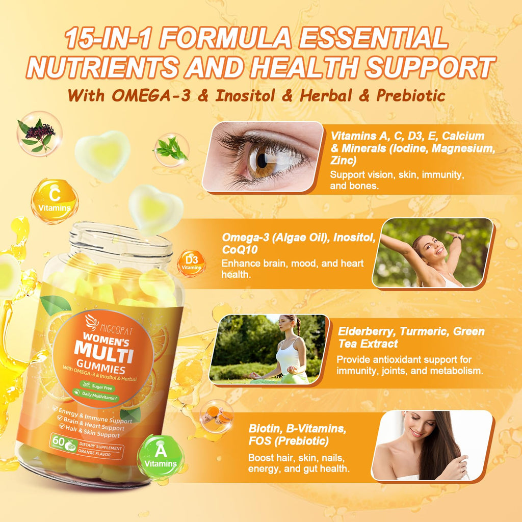 Migcopat Multivitamin Gummies for Women with Omega-3, Inositol, Folate, Biotin – 60 Count