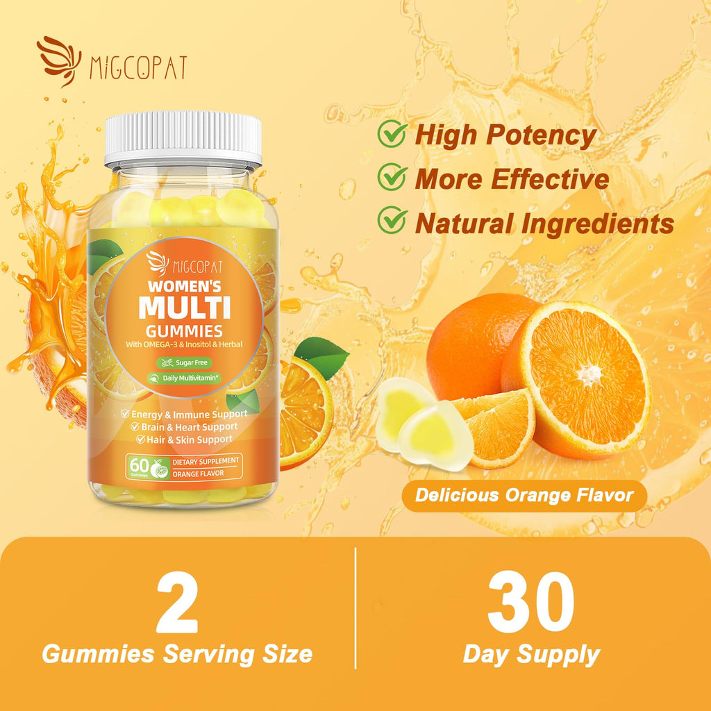 Migcopat Multivitamin Gummies for Women with Omega-3, Inositol, Folate, Biotin – 60 Count