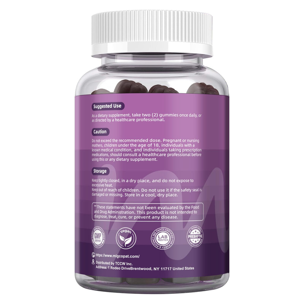 Migcopat Pre Post Probiotics Gummies - 5-in-1 Gut Support, 120B CFU, Vegan, Blackberry, 60 ct