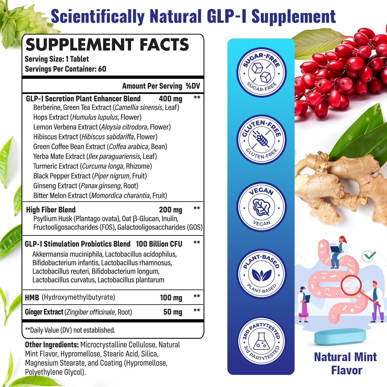 Mightnes GLP-I 26-in-1 Probiotic GLP-I Supplement – Digestive & Gut Health (60 Count)