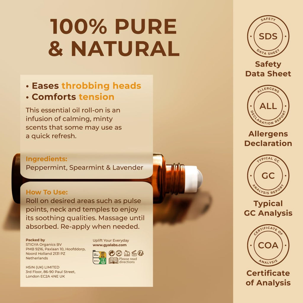 Gya Labs Migraine Manager Essential Oil Roll-On – 0.34 fl oz | Travel Size