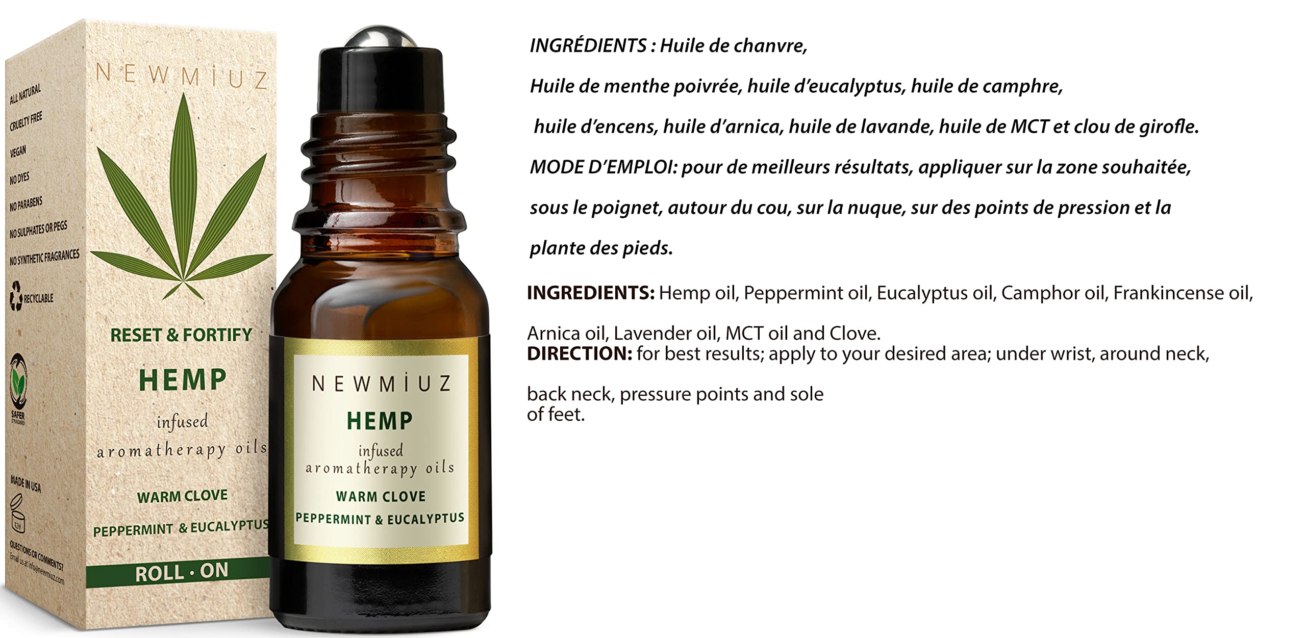 Migraine Headache Roll-On Stick 300mg Hemp Peppermint Eucalyptus Arnica