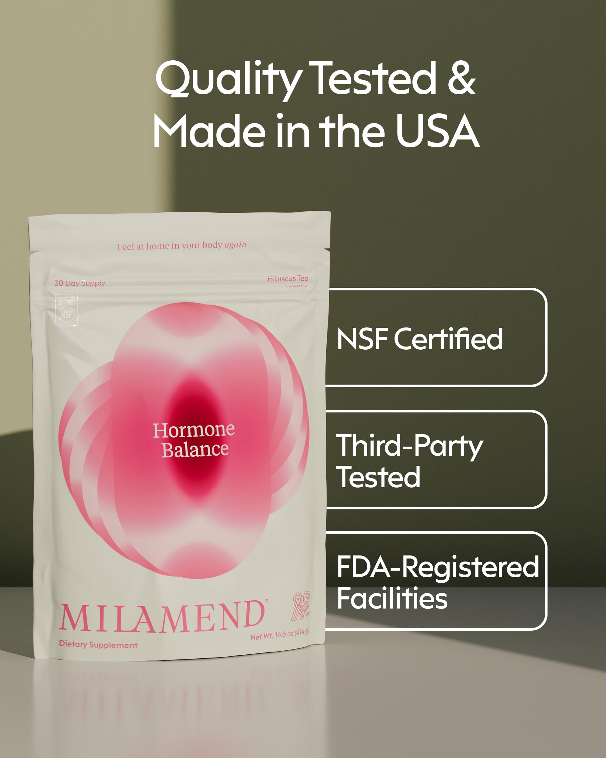 milamend Hormone Balance for Women 40:1 Myo-Inositol D-Chiro Inositol + CoQ10 – Cycle & Fertility Support (30-Day Hibiscus Tea Powder)