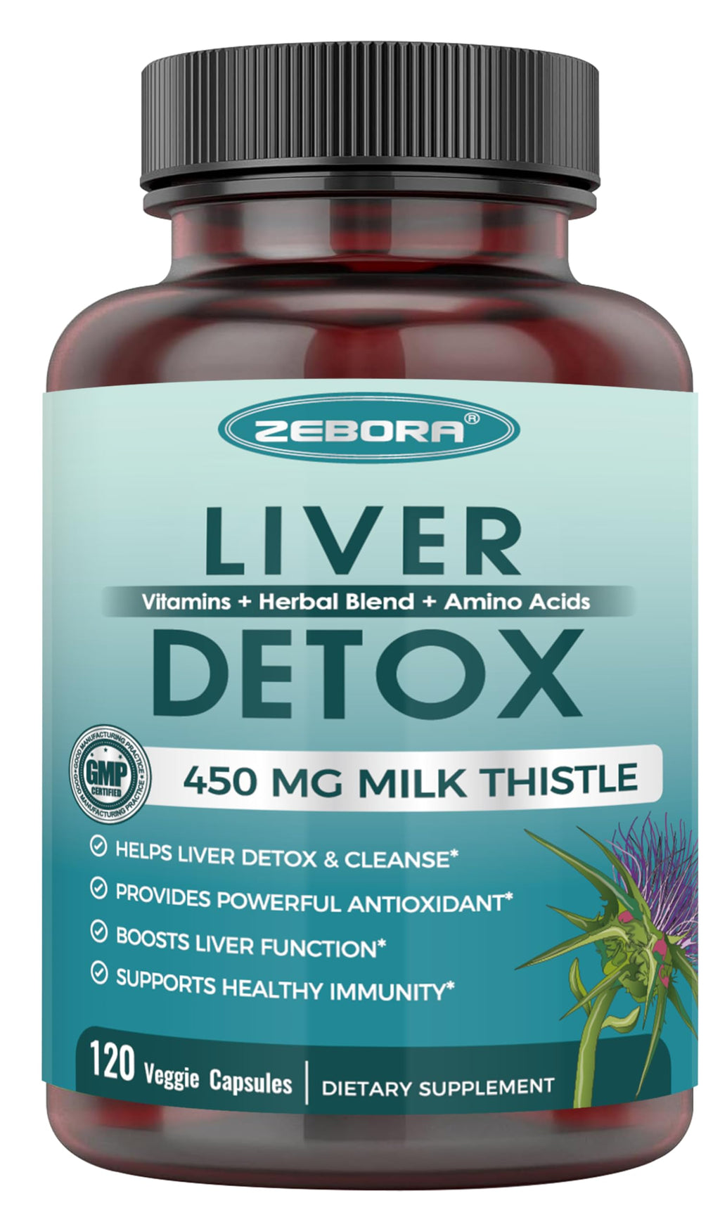 Milk Thistle Supplement 450 mg (80% Silymarin) for Liver Detox & Repair | 120 Veggie Capsules (60 Day Supply) | GMO-Free