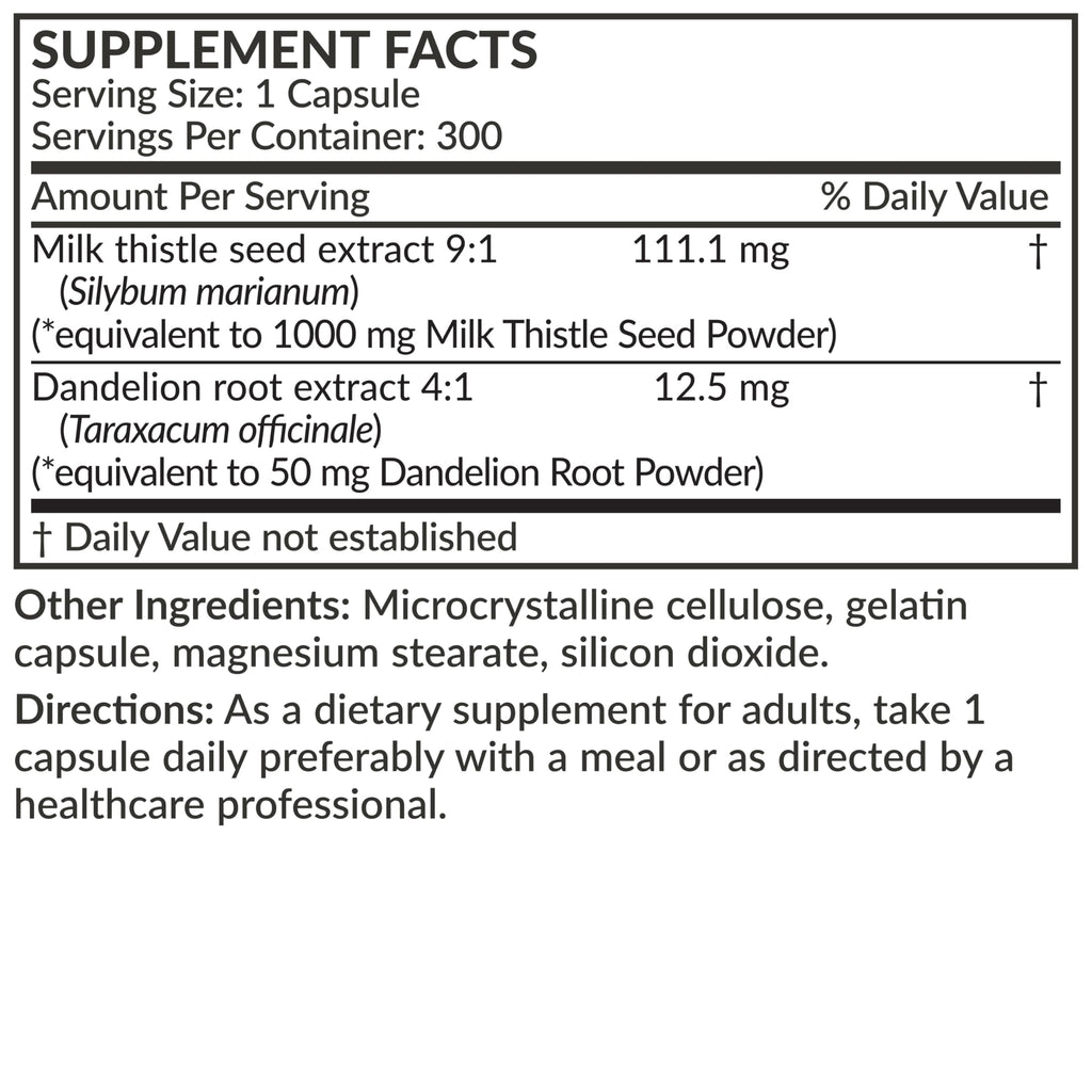 Futurebiotics Milk Thistle Silymarin Marianum & Dandelion Root - Liver Health, 300 Capsules