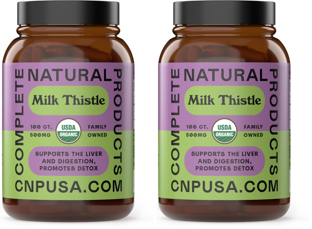 Milk Thistle Capsules 500 mg Silymarin – Pure Organic, Pack of 2 (200 Capsules) | Complete Natural Products