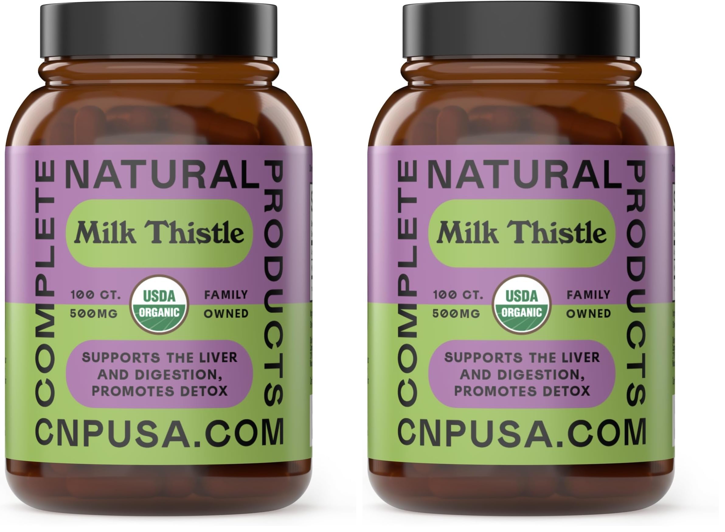 Milk Thistle Capsules 500 mg Silymarin – Pure Organic, Pack of 2 (200 Capsules) | Complete Natural Products