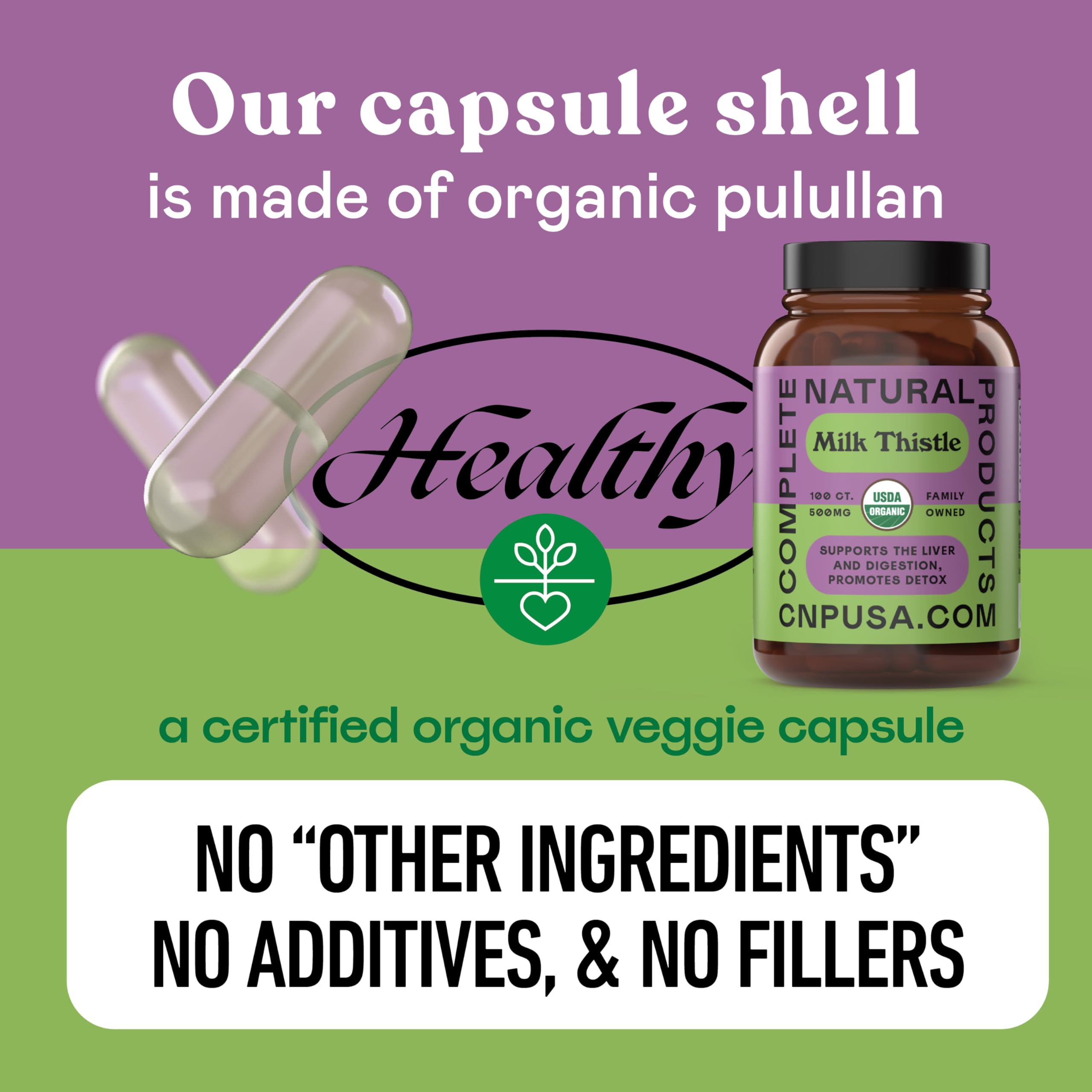 Milk Thistle Capsules 500 mg Silymarin – Pure Organic, Pack of 2 (200 Capsules) | Complete Natural Products