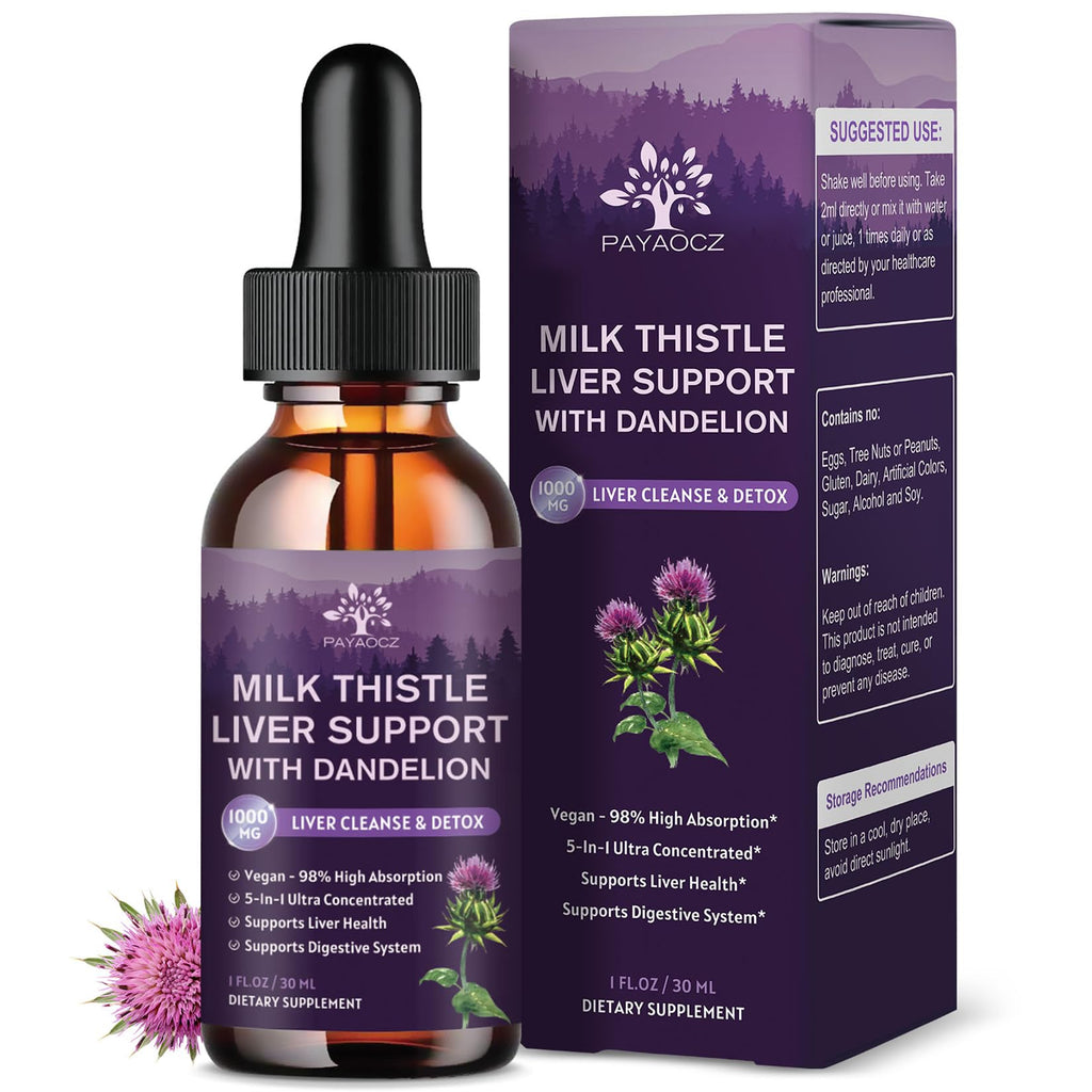 (4 Pack) Milk Thistle Drops 1000mg | Liver Detox & Support | Vegan, Non-GMO | 1 Fl Oz